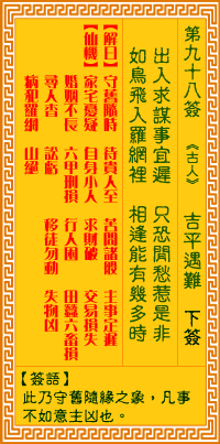 观音灵签 第98签:吉平遇难